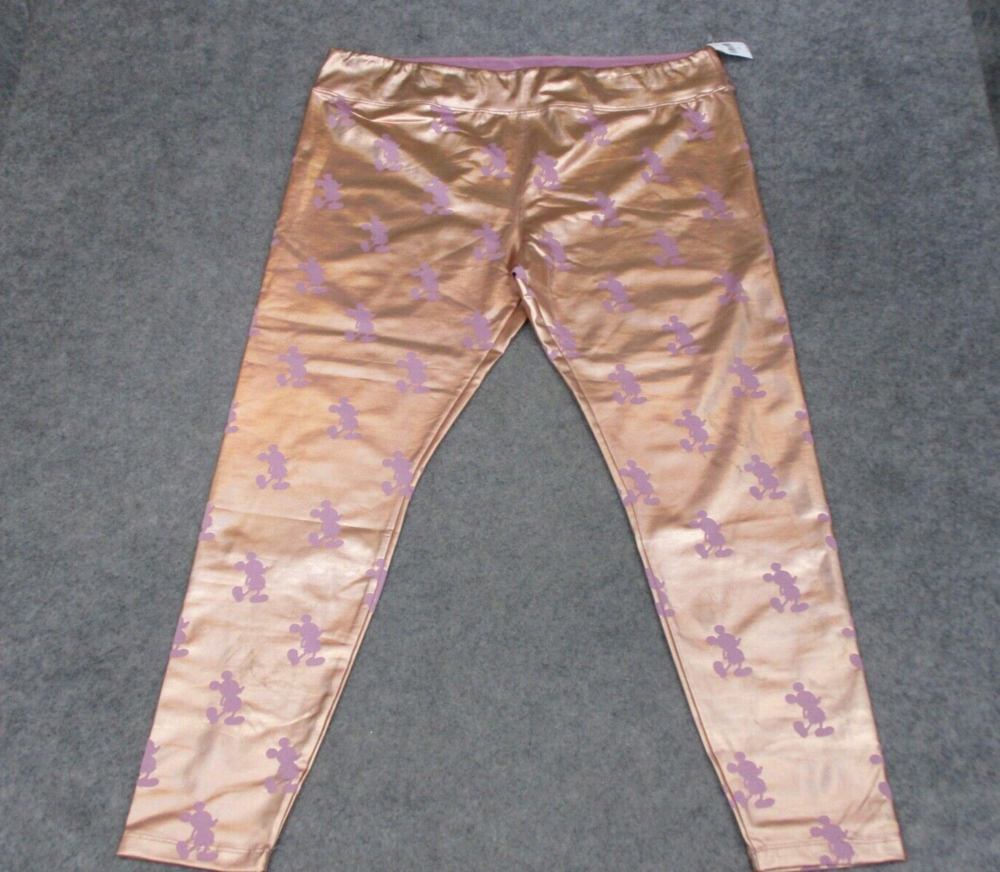 Disney Mickey Mouse Leggings Womens 1X Pink Metallic Rose Gold Official Pants